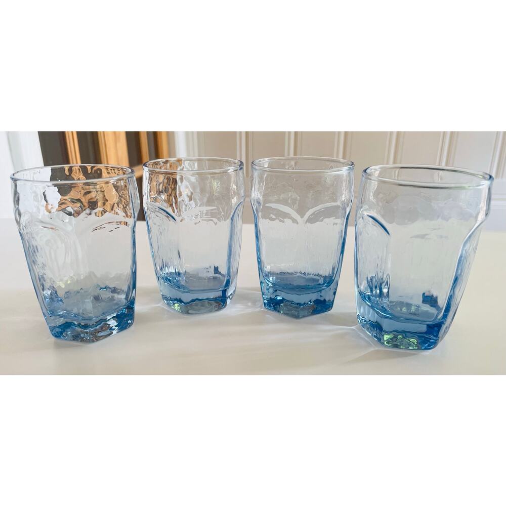 Vintage Set Of 4 Libbey Chivalry Blue 6 Ounce Juice Glasses 3.75"
